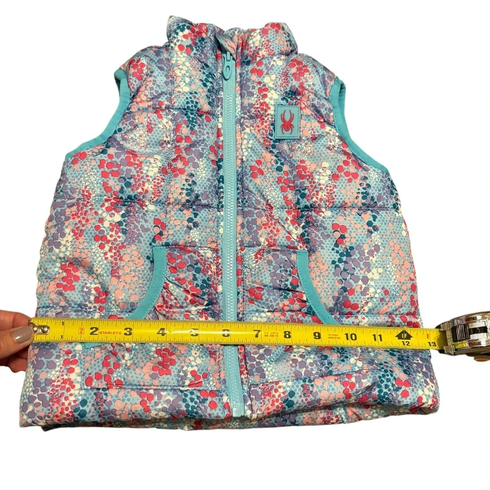 Spyder Kids Girls‎ Puffer Vest 2T Blue Pink Floral Print Full Zip Pockets Cute